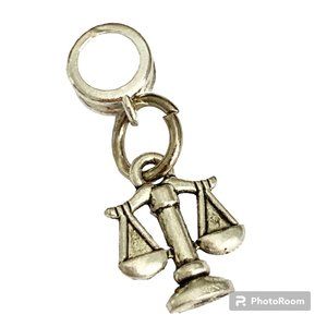 Scales of Justice European Bead Slider Charm SilverTone Zodiac Libra Lawyer Gift